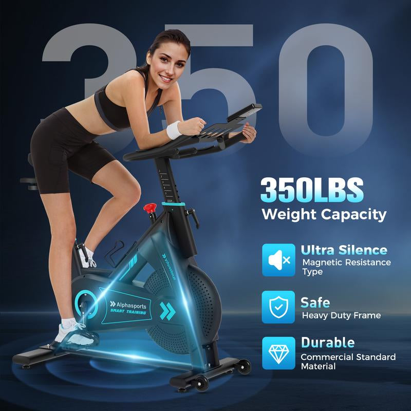 Blue Magnetic Stationary Exercise Bike with 100 Micro-Adjustable Levels, 350Lbs Weight Capacity, Battery Powered, Low Noise, 44.1"D X 20.9"W X 37.7"H Home Gym Fitness Equipment Walking Treadmill Glute Kickback Machine