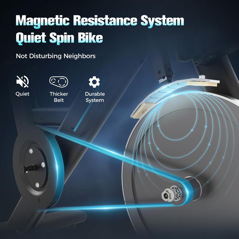 Blue Magnetic Stationary Exercise Bike with 100 Micro-Adjustable Levels, 350Lbs Weight Capacity, Battery Powered, Low Noise, 44.1"D X 20.9"W X 37.7"H Home Gym Fitness Equipment Walking Treadmill Glute Kickback Machine