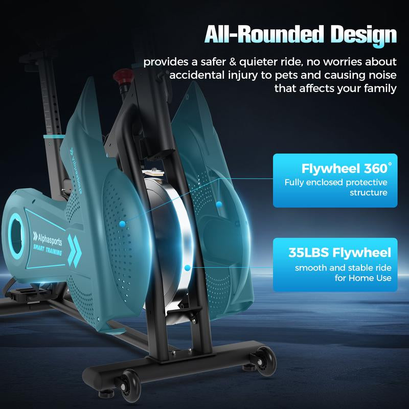 Blue Magnetic Stationary Exercise Bike with 100 Micro-Adjustable Levels, 350Lbs Weight Capacity, Battery Powered, Low Noise, 44.1"D X 20.9"W X 37.7"H Home Gym Fitness Equipment Walking Treadmill Glute Kickback Machine