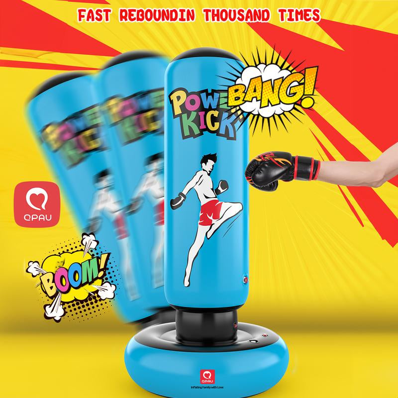 QPAU Kids Punching Bag Toy with Boxing Gloves, 66 Inch Larger Stable Kids Inflatable Boxing Bag Set, Gifts for Boys & Girls Age 6-12, for Practicing Karate, Taekwondo, MMA Exercise Strengthening Fun Family Time Energy