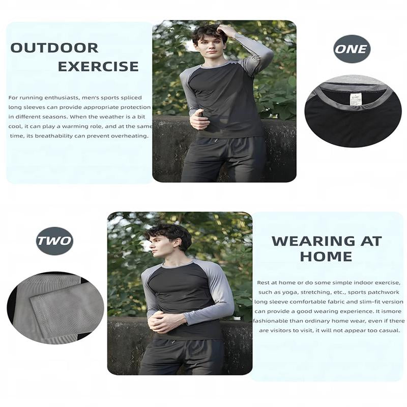 OKP Five Pack UPF Men'S Colorblocked round Neck Sports T-Shirt, High Elasticity Long-Sleeved Jerseys, Sports and Outdoor Clothing Activewear