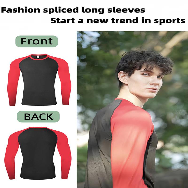 OKP Five Pack UPF Men'S Colorblocked round Neck Sports T-Shirt, High Elasticity Long-Sleeved Jerseys, Sports and Outdoor Clothing Activewear