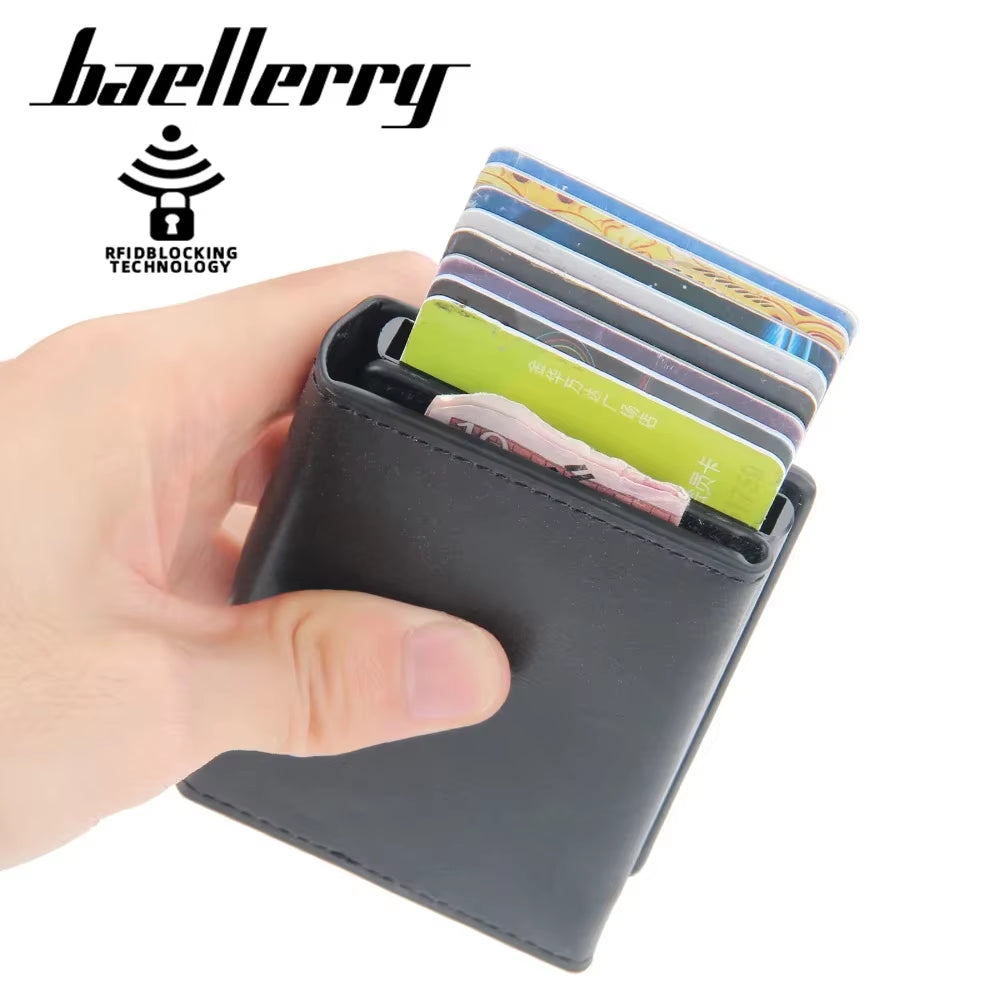 RFID Blocking Credit Card Holder for Men Short Automatic Pop-Up Aluminum Small Wallet Male Purse ID Card Case
