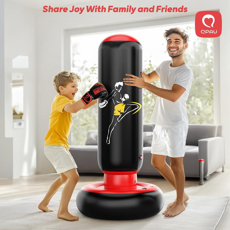QPAU Kids Punching Bag Toy with Boxing Gloves, 66 Inch Larger Stable Kids Inflatable Boxing Bag Set, Gifts for Boys & Girls Age 6-12, for Practicing Karate, Taekwondo, MMA Exercise Strengthening Fun Family Time Energy