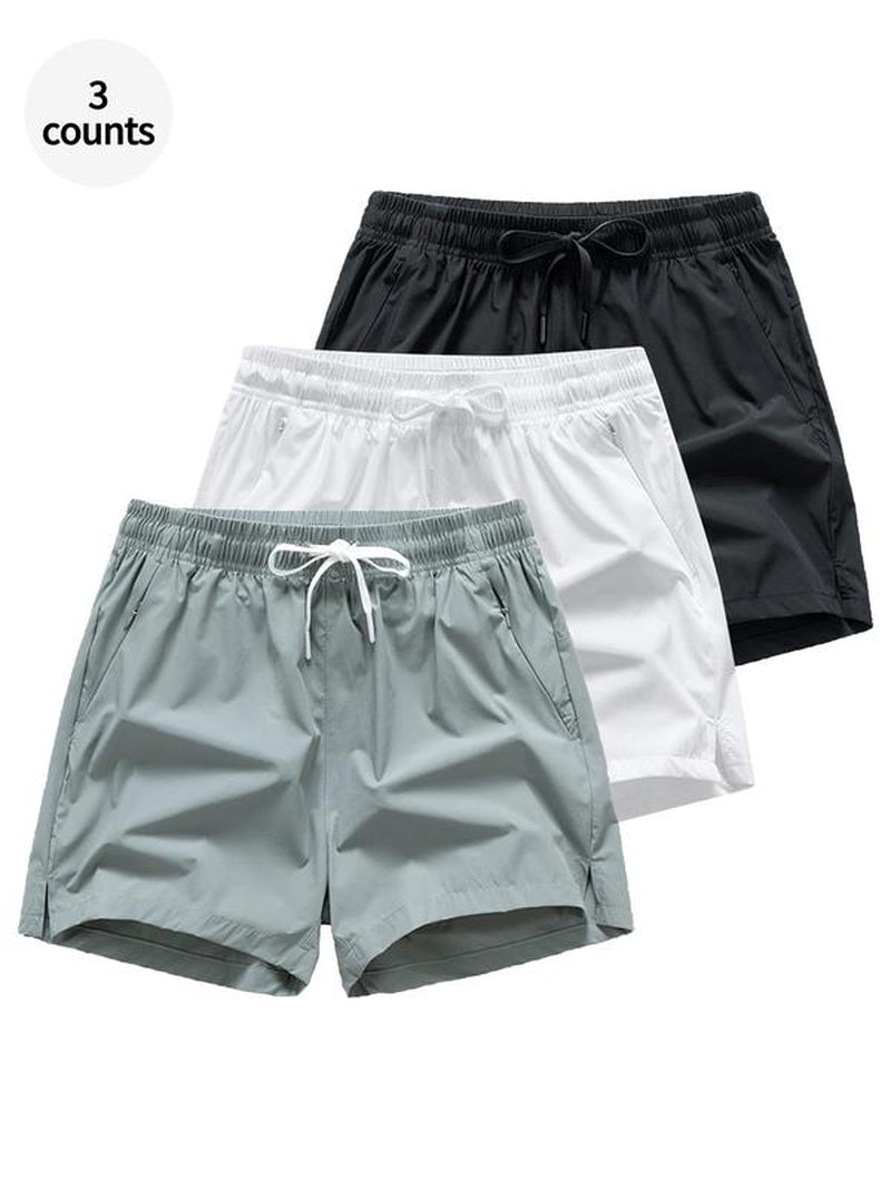 Men'S Solid Drawstring Waist Sports Shorts, Loose Quick Drying Breathable Sports Bottoms, Summer Athletic Running Shorts, Zipper Pocket Design Sports Gym Clothes