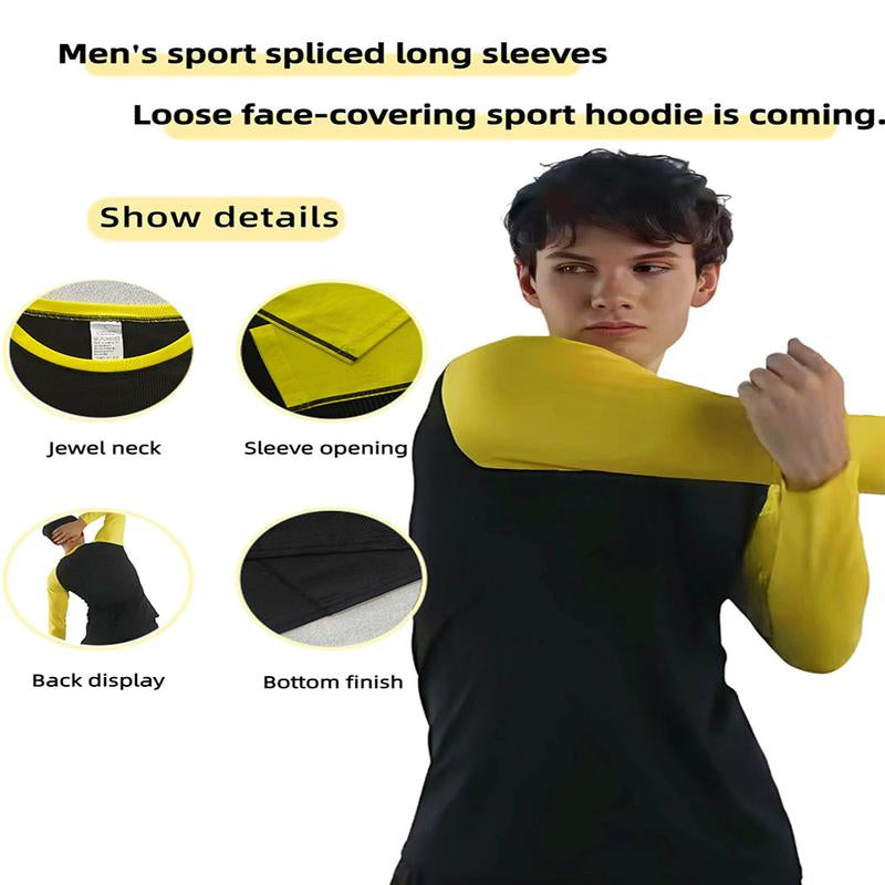 OKP Five Pack UPF Men'S Colorblocked round Neck Sports T-Shirt, High Elasticity Long-Sleeved Jerseys, Sports and Outdoor Clothing Activewear