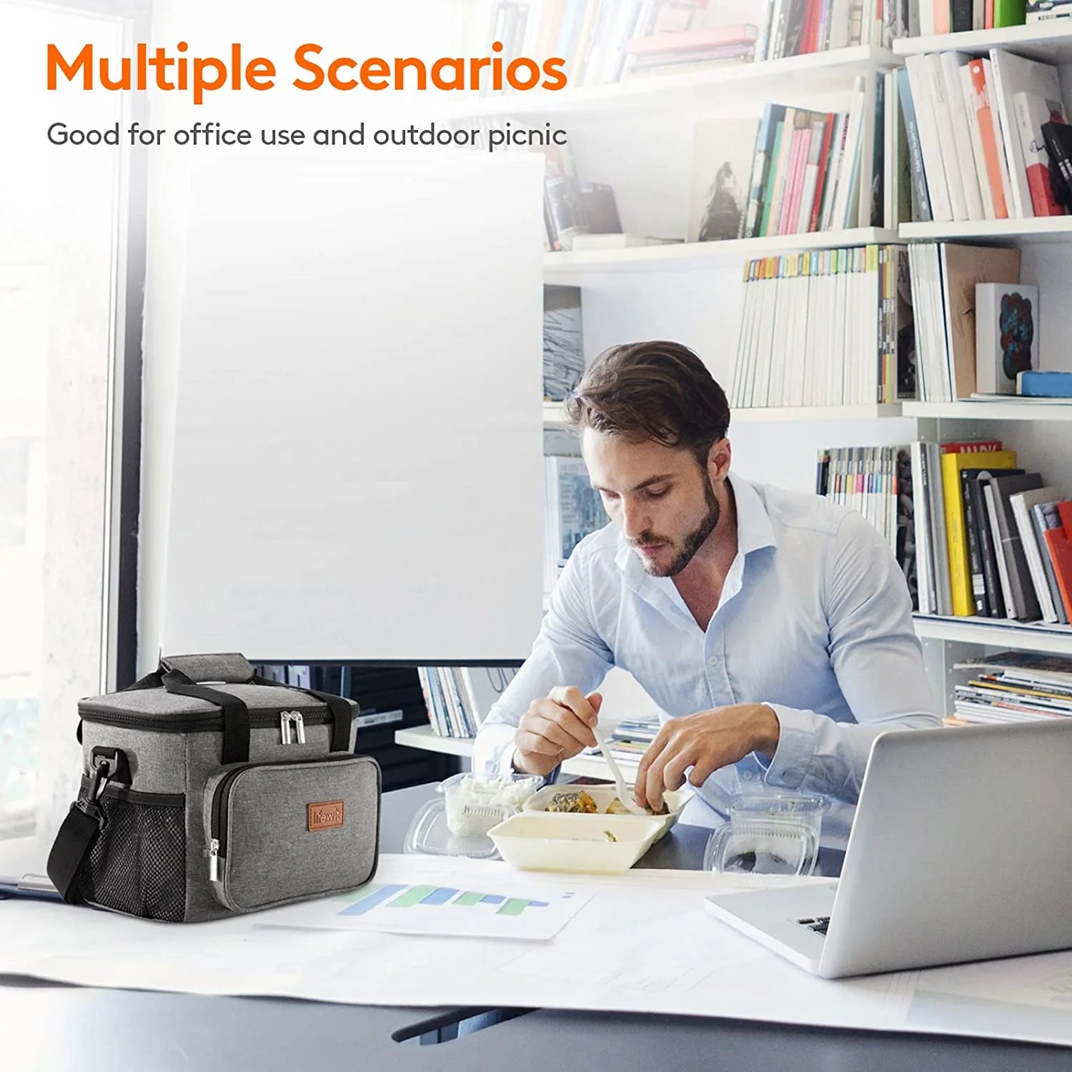 Large Soft Cooler Lunch Bag, Insulated Lunch Box, Cooling Tote for Adult, Men, Women, Picnic, Hiking, Beach, Leakproof, Waterproof, Lightweight, 12-Can (8.5L), Gray