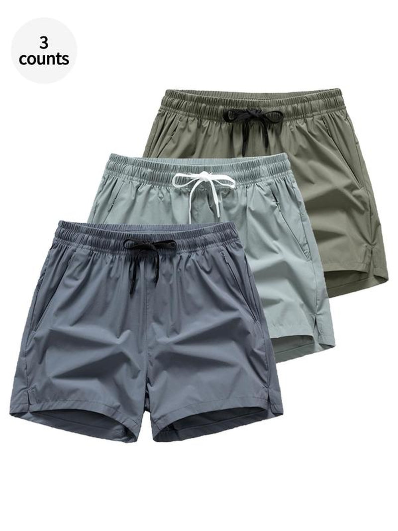 Men'S Solid Drawstring Waist Sports Shorts, Loose Quick Drying Breathable Sports Bottoms, Summer Athletic Running Shorts, Zipper Pocket Design Sports Gym Clothes