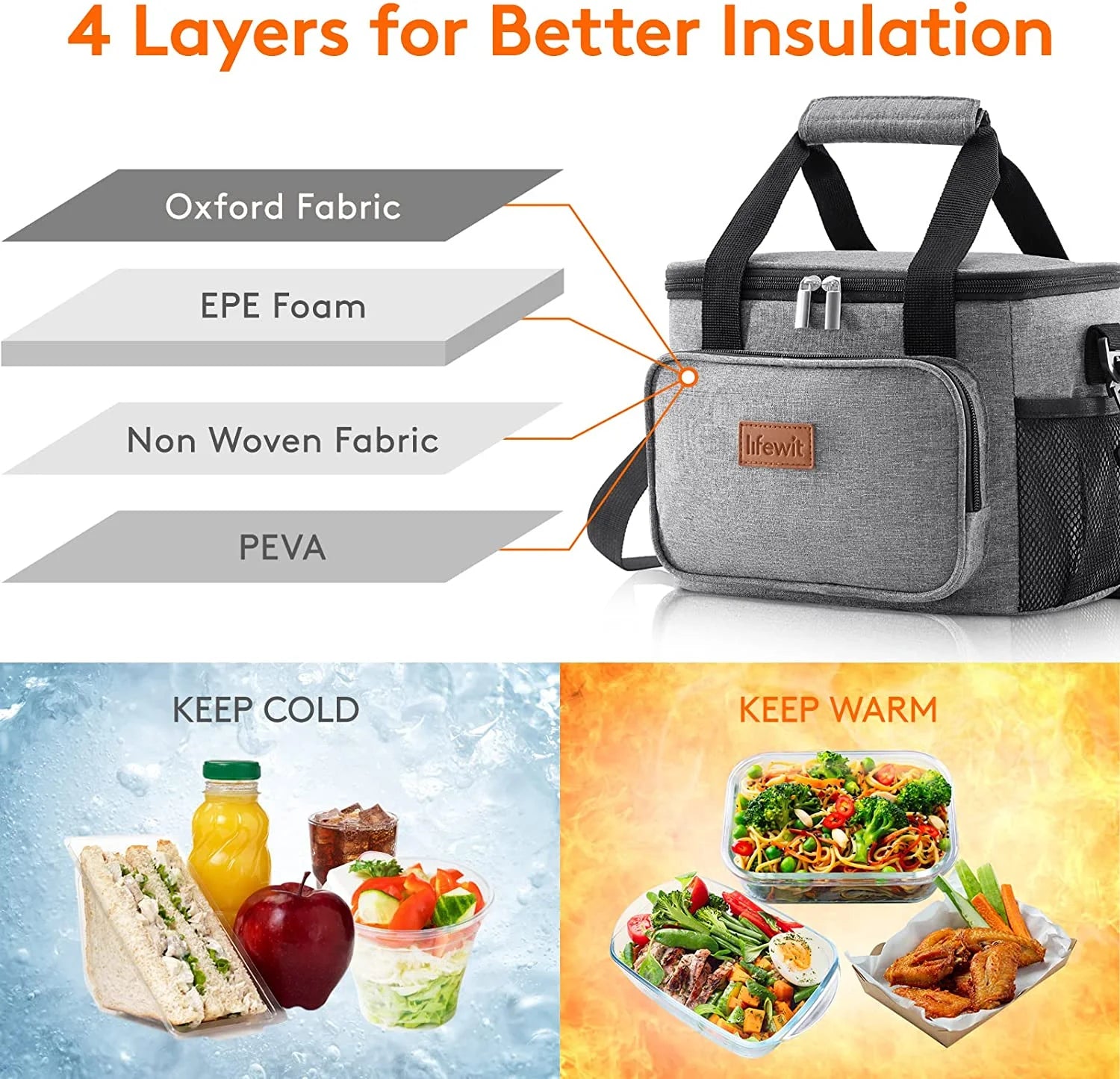 Large Soft Cooler Lunch Bag, Insulated Lunch Box, Cooling Tote for Adult, Men, Women, Picnic, Hiking, Beach, Leakproof, Waterproof, Lightweight, 12-Can (8.5L), Gray