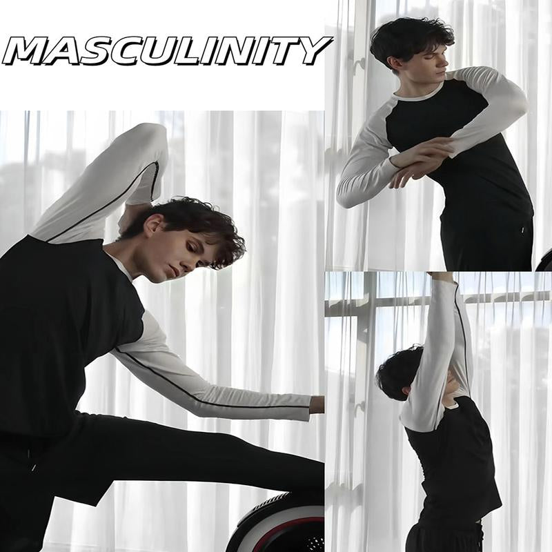 OKP Five Pack UPF Men'S Colorblocked round Neck Sports T-Shirt, High Elasticity Long-Sleeved Jerseys, Sports and Outdoor Clothing Activewear